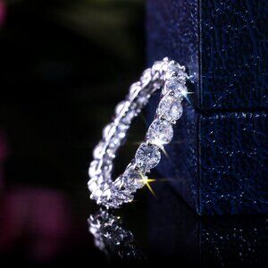 🌸925 Sterling Silver Plated Clear CZ Eternity Wedding/Engagement Ring,UN…